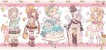  5girls ^_^ absurdres animal bag beret big_hair black_boots black_dress black_shoes blonde_hair blue_bonnet blue_dress blue_jacket blue_shoes blush bonnet boots bow bow_hairband braid brown_bag brown_bow brown_hair brown_hat brown_shoes brown_skirt bug butterfly cake cane cardigan checkerboard_cookie chinese_commentary choco_girl clock_necklace closed_eyes commentary_request cookie country_lolita croissant cupcake deer dress fashion floral_print floral_print_dress flower food food-themed_bag frilled_skirt frills fruit full_body gem gingham_clothes gingham_skirt gloves green_eyes green_socks green_tank_top grey_hair grey_skirt hair_bow hair_flower hair_ornament hairband hairclip hand_fan handbag hat high_heels highres holding holding_bag holding_fan jacket layered_clothes lolita_fashion long_hair long_skirt long_sleeves looking_at_viewer low_twintails migulu monocle mori_kei multiple_girls one_eye_closed open_cardigan open_clothes open_jacket original parallel_hairclips pink_bow pink_eyes pink_shirt plaid_clothes plaid_skirt polka_dot polka_dot_hairband polka_dot_thighhighs print_dress purple_skirt ringlets rococo_movement shirt shoes side_ponytail sign skirt smile socks standing steampunk straw_hat strawberry striped_clothes striped_thighhighs swiss_roll tank_top thighhighs top_hat twintails updo variant_set vertical-striped_clothes vertical-striped_thighhighs white_boots white_bow white_dress white_gloves white_shirt white_socks yellow_cardigan yellow_hairband yellow_hat 