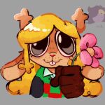  2girls animal_ears antlers black_eyes blonde_hair buck_teeth checkered_clothes checkered_sweater_vest checkered_vest chibi colored_sclera deer_antlers deer_ears deer_girl deltarune flower furry furry_female grey_background highres holding holding_flower horns kittycandy_doesarts long_hair multiple_girls noelle_holiday pink_flower reindeer_girl solo_focus susie_(deltarune) sweater_vest teeth two-tone_sweater_vest utdr_(toby_fox) very_big_eyes vest yellow_sclera yuri 