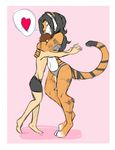  &lt;3 amberblaze anthro black_hair brown_hair clothing eyes_closed feline female hair hug human larger_female male mammal pink_nose size_difference smaller_male straight stripes tiger underwear 