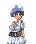  1girl :o blue_hair breasts cleavage cleavage_cutout clothing_cutout collared_dress corset cowboy_shot dark-skinned_female dark_skin dress game_asset gloves green_eyes hair_between_eyes hat large_breasts large_variant_set lowres manjuverunu_no_sen_otome non-web_source nurse nurse_cap official_art puffy_short_sleeves puffy_sleeves raised_inner_eyebrows sally_merci_(manjuverunu) self-datamine short_dress short_hair short_sleeves simple_background siubomanjyu solo stethoscope tachi-e transparent_background variant_set white_dress white_gloves white_hat 