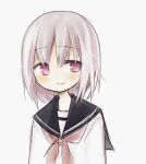  1girl amakaze_sora black_sailor_collar blush brown_neckerchief closed_mouth grey_background grey_hair neckerchief original purple_eyes sailor_collar shirt simple_background smile solo upper_body white_shirt 