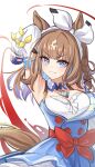  +_+ 1girl absurdres almond_eye_(the_changer)_(umamusume) almond_eye_(umamusume) animal_ears arm_up armpit_focus armpits blue_eyes blue_gloves blush bow_hairband braid braided_sidelocks breasts bright_pupils brown_hair buttons checkered_collar cleavage colored_inner_hair commentary_request detached_sleeves double-breasted fingerless_gloves gloves hair_ornament hairband hairclip highres horse_ears horse_girl horse_tail junsanholo long_hair looking_at_viewer medium_breasts multicolored_hair open_mouth sidelocks smile solo symbol-shaped_pupils tail umamusume white_hairband x-shaped_pupils 