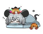  +++ 1girl =_= animal animal_ears animal_on_head animalization black_hair black_hat blonde_hair blush brown_hair closed_eyes commentary_request crab futon grey_hair hair_between_eyes hat highres jitome matara_okina mouse_ears mouse_girl mouse_tail multicolored_hair nazrin on_head orange_eyes pillow sea_urchin short_eyebrows simple_background sleeping squeans streaked_hair tail thick_eyebrows toramaru_shou touhou under_covers uni_souchou white_background zzz 