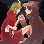  1girl animal_costume blonde_hair collar cosplay dog_collar gekkan_shoujo_nozaki-kun leash_pull little_red_riding_hood little_red_riding_hood_(grimm) little_red_riding_hood_(grimm)_(cosplay) long_hair moon seo_yuzuki wakamatsu_hirotaka warable wolf_costume 