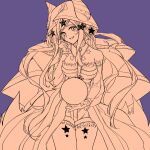  1girl breasts commentary_request crystal_ball curly_hair detached_sleeves frilled_shorts frilled_sleeves frills hair_ornament highres long_hair looking_at_viewer magical_girl mahou_shoujo_ikusei_keikaku mahou_shoujo_ikusei_keikaku_limited pity_frederica purple_background see-through_clothes see-through_sleeves shorts smile star_(symbol) star_hair_ornament star_ornament veil yomo_gigyoza 