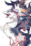 commission cropped_head dragon eastern_dragon flower fox_mask horn_flower looking_to_the_side mask mask_on_head no_humans original portrait simple_background solo white_background yellow_eyes yienn_n 