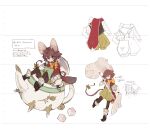  1girl animal_ears asymmetrical_sleeves brown_pantyhose character_name commentary_request cup full_body hair_between_eyes highres holding holding_mallet hosato_mikine long_sleeves mallet mismatched_sleeves mouse_ears mouse_girl mouse_tail multiple_views official_art orange_ribbon pantyhose project_grimms puffy_long_sleeves puffy_sleeves reference_sheet ribbon shield short_hair sitting standing standing_on_one_leg tail teacup translation_request white_background 