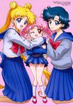  absurdres bishoujo_senshi_sailor_moon bishoujo_senshi_sailor_moon_crystal blonde_hair blue_eyes blue_hair blue_sailor_collar blush bow chibi_usa earrings girl_sandwich happy highres hug jewelry juuban_middle_school_uniform long_hair luna-p mizuno_ami multiple_girls official_art one_eye_closed pink_hair pleated_skirt red_bow red_eyes sailor_collar sakou_yukie sandwiched school_uniform serafuku short_hair skirt smile tsukino_usagi twintails 