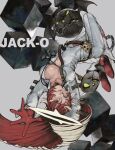  1girl absurdres breasts chain character_name commentary dorpos english_commentary gloves guilty_gear guilty_gear_strive highres jack-o'_valentine jewelry long_hair necklace nyami red_gloves solo upside-down 