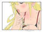  bad_id bad_twitter_id bikini_top blonde_hair bubble_pipe highres leopard_(yatterman) licking pipe saeki_tatsuya saliva sexually_suggestive solo string_bikini time_bokan_(series) yatterman yoru_no_yatterman 