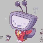  2boys animification ant_tenna black_hair bug caterpillar cipherquartz clothed_robot crt deltarune littlest_pet_shop long_nose multiple_boys multiple_legs necktie object_head pointy_nose radio_antenna robot shoes spamton_g._spamton spamton_g._spamton_(big_shot) tailcoat utdr_(toby_fox) yellow_necktie yellow_shoes 