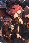  bare_shoulders barefoot bat_wings bent_over black_legwear blush breasts chain_chronicle demon_girl demon_tail earrings head_wings heart jewelry large_breasts nail_polish parted_lips pink_eyes pink_hair pointy_ears ring short_hair smile tail thighhighs toenail_polish whip wings yaoya_musuko 