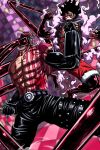  2boys abs belt belt_buckle black_hair black_pants blood blood_on_face blurry blurry_background buckle charlotte_katakuri chest_tattoo clenched_teeth commentary duel elasticity extendable_limbs fur-trimmed_shorts fur_trim gear_fourth gear_fourth:_snakeman gonggi haki_(one_piece) highres looking_at_another male_focus monkey_d._luffy multiple_boys muscular muscular_male one_piece pants punching red_eyes red_hair red_shorts short_hair shorts tattoo teeth topless_male transformation untranslatable_commentary 