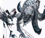  1girl au_ra black_hair black_horns black_scales breasts colored_skin commentary curled_horns dragon final_fantasy final_fantasy_xiv grey_lips highres horns hraesvelgr_(ff14) long_hair mole mole_under_eye no_nipples nude one_eye_covered original red_eyes simple_background small_breasts stomach veil warrior_of_light_(ff14) white_background white_skin white_veil windupkaibyo yellow_eyes 