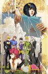  1girl absurdres argyle_clothes argyle_sweater black_hair blonde_hair bruno_bucciarati bug commentary diavolo giorno_giovanna guido_mista highres jojo_no_kimyou_na_bouken ladybug leone_abbacchio male_focus max16881 multiple_boys narancia_ghirga pannacotta_fugo pink_hair polka_dot polka_dot_hair spotted_hair sweater trish_una vento_aureo victory_rolls white_hair 