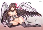  akemi_homura akuma_homura arm_support ass_visible_through_thighs bare_shoulders black_gloves black_hair black_legwear blush bow breasts dark_orb_(madoka_magica) detached_collar elbow_gloves feathers full_body gloves hair_bow hairband long_hair looking_at_viewer mahou_shoujo_madoka_magica mahou_shoujo_madoka_magica_movie medium_breasts navel nipples no_bra no_panties oni-noboru pink_eyes pubic_hair pussy red_hairband revision smile solo soul_gem spoilers thighhighs wings 
