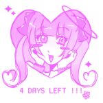  1girl :d ai-chan_(love_angel_syndrome) blush bow countdown grin hair_bow halftone halo heart highres looking_at_viewer love_angel_syndrome official_art outside_border pink_theme smile solo twintails 