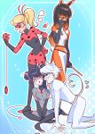  1boy 3girls ? adrien_agreste bagsanhui5 black_bodysuit black_hair blonde_hair blue_background blue_eyes bodysuit chat_blanc chloe_bourgeois closed_eyes commentary_request corrupted_twitter_file crying double_bun earrings eye_mask fake_tail green_eyes grey_bodysuit grey_mask hair_bun hair_ribbon heart heart_tail hetero highres jewelry korean_commentary lila_rossi long_hair looking_at_breasts low-tied_long_hair marinette_dupain-cheng mask miraculous_ladybug multicolored_bodysuit multiple_girls necklace open_mouth orange_bodysuit orange_hair orange_mask pink_ribbon ponytail puff_of_air red_bodysuit red_ribbon ribbon streaming_tears tail tears volpina white_bodysuit white_hair white_mask yo-yo yuri 