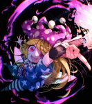  1girl american_flag american_flag_dress american_flag_print artist_name blonde_hair clownpiece commentary_request dated dress fairy fairy_wings flag_print hat highres holding holding_torch jester_cap long_hair looking_at_viewer neck_ruff open_mouth pantyhose pink_eyes polka_dot_headwear purple_hat short_sleeves smile solo star_(symbol) star_print striped_clothes striped_dress striped_pantyhose tami_(joemanyodw) torch touhou very_long_hair wings 