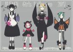  2017 4girls alternate_breast_size_(smaller) apron bat_wings black_eyes black_hair bleach bleach:_sennen_kessen-hen blonde_hair blue_eyes braid breasts brown_eyes clothing_cutout commentary_request demon_girl demon_horns demon_tail demon_wings dress green_hair hair_between_eyes halloween hand_on_own_hip high_heels hood hooded_jacket horns ikuno_taso jacket kuna_mashiro kurotsuchi_nemu kusajishi_yachiru large_breasts long_dress maid maid_apron maid_headdress matsumoto_rangiku medium_dress miniskirt multiple_girls paint_splatter pink_hair see-through_cleavage see-through_clothes short_hair short_shorts shorts single_braid skirt small_breasts striped_clothes striped_shorts striped_skirt tail vertical-striped_clothes vertical-striped_shorts wings 