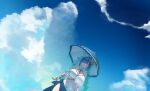  1girl aduti_momoyama bare_arms bare_shoulders blue_sarong blue_sky blush breasts casual_one-piece_swimsuit cleavage closed_mouth cloud commentary_request covered_navel eyewear_on_head fire_emblem fire_emblem_heroes flower hair_flower hair_ornament hair_over_one_eye highres hodr_(fire_emblem) hodr_(twilight_breeze)_(fire_emblem) holding holding_umbrella large_breasts official_alternate_costume one-piece_swimsuit outdoors parasol sarong short_hair sky smile swimsuit umbrella white_one-piece_swimsuit 