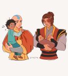  1girl 3boys aang absurdres aged_down avatar:_the_last_airbender avatar_legends baby bald bumi_(legend_of_korra) burn_scar carrying carrying_baby carrying_person child father_and_child father_and_daughter father_and_son highres izumi_(avatar) long_hair looking_at_another maryijoh7 multiple_boys parent_and_child scar smile the_legend_of_korra tibet zuko 