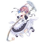  1boy ahoge animal_charm ankle_bow apron black_bow black_dress black_ribbon black_shoes blue_eyes bow buttons charm_(object) closed_mouth colored_inner_hair colored_shoe_soles commentary_request crossdressing crossdressing_(mtf) double-breasted dress dynamic_pose feet_up_heels_up floating_clothes floating_hair frilled_apron frills full_body hair_between_eyes hair_intakes hands_up high_heels hiiragi_masaki holding holding_mop juliet_sleeves jumping kazamiya_kuuro lace-trimmed_thighhighs lace_trim light_blush long_sleeves looking_at_viewer maid maid_headdress male_focus midair mop multicolored_hair own_hands_together pig pig_charm pink_hair puffy_sleeves pumps ribbon ribbon-trimmed_headwear ribbon-trimmed_thighhighs ribbon_trim shoes shounen_maid_kuuro-kun sidelocks simple_background smile solo thighhighs trap variant_set_available virtual_youtuber white_apron white_background white_ribbon white_thighhighs 