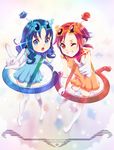  2girls bad_id bad_pixiv_id blue_eyes blue_hair c-chrone dress glasses grin heartcatch_precure! highres hino_akane_(smile_precure!) kurumi_erika long_hair multiple_girls one_eye_closed open_mouth orange_dress ponytail precure red_eyes red_hair short_hair smile smile_precure! v 