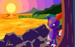  absurdres claws commentary_request forehead_jewel gem highres k_h_t222 no_humans pokemon pokemon_(creature) pokemon_focus red_eyes sneasel standing sunset tree yellow_gem 