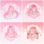  4girls :o absurdly_long_hair ankle_socks argyle_background bare_shoulders beads black_bow black_ribbon bow bow_choker bow_legwear bowtie bra_strap bracelet braid braided_hair_rings brown_eyes by_stars_be_sworn_(shining_nikki) chibi chinese_commentary choker circlet commentary_request conch cross-laced_clothes cross-laced_legwear dress earrings elbow_gloves envelope eyelashes feather_hair_ornament feathers floating_headgear food frilled_skirt frilled_sleeves frills gelatin gloves gown gradient_background hair_beads hair_bow hair_ornament hair_ribbon hair_rings halftone halftone_background halo happy headgear heart high-waist_skirt highres holding holding_heart holding_shell_casing holding_snowflake infinity_nikki infinity_symbol jewelry jingyanyan lace_background layered_skirt long_dress long_hair long_sidelocks long_sleeves longing_for_snow_(shining_nikki) looking_at_object looking_at_viewer love_letter low_twintails medium_dress multiple_girls multiple_persona nikki_(nikki) nikki_(series) off-shoulder_shirt off_shoulder one_eye_closed open_mouth outline perfect_start_(infinity_nikki) pink_background pink_bow pink_bowtie pink_choker pink_dress pink_gloves pink_hair pink_halo pink_shoes pink_skirt pink_theme pink_veil pleated_skirt print_dress puffy_long_sleeves puffy_sleeves ribbon sample_watermark seashell shell shell_hair_ornament shining_nikki shirt shoes sidelocks single_strap skirt sleeveless sleeveless_dress snowflake_print snowflakes socks star_(symbol) star_hair_ornament starfish strapless strapless_dress striped_bow striped_bowtie striped_clothes striped_dress tailcoat tareme tress_ribbon twintails veil vertical-striped_clothes vertical-striped_dress very_long_hair watermark wave's_shallow_ballad_(shining_nikki) wavy_hair white_choker white_outline white_shirt white_skirt white_socks 