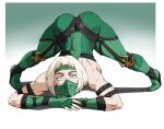  1girl ass bob_cut english_commentary gloves headband high_heels highres jack-o'_challenge khameleon looking_at_viewer mask mortal_kombat_(series) mortal_kombat_1_(2023) muscular muscular_female pale_skin rakintor solo white_eyes white_hair 