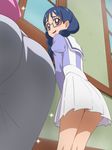  ass blue_hair braid glasses go!_princess_precure haruyama_kazunori long_hair multiple_girls nanase_yui noble_academy_school_uniform panties precure red_eyes school_uniform skirt smile twin_braids underwear 