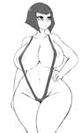  1girl areolae breasts curvy eliza_(skullgirls) erect_nipples huge_breasts jadf micro_bikini monochrome navel nipples short_hair skullgirls solo standing thick_thighs wide_hips 