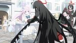  6+girls angel_wings animal_ears antenna_hair arm_wrestling beret black_choker black_hair black_hat black_thighhighs black_wings blonde_hair blue_archive breasts choker closed_mouth commentary_request crossed_arms dress feathered_wings fox_ears fox_girl fox_tail fuyubone garter_straps hair_between_eyes hair_ornament halo hasumi_(blue_archive) hat head_wings highres justice_task_force_member_(blue_archive) koharu_(blue_archive) long_hair long_sleeves loose_socks low_wings melting_halo mika_(blue_archive) multiple_girls nagisa_(blue_archive) open_mouth outdoors pantyhose pink_eyes pink_hair pink_halo red_eyes red_halo school_uniform seia_(blue_archive) serafuku shirt skirt socks tail thighhighs tsurugi_(blue_archive) very_long_hair wavy_mouth white_dress white_pantyhose white_socks white_wings wing_ornament wings yellow_eyes yellow_halo 
