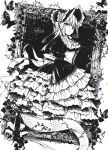  1girl absurdres bonnet bug butterfly commentary_request corset dotitao dress fang frilled_dress frilled_hat frills from_side gothic_lolita greyscale hat highres indie_virtual_youtuber layered_dress lolita_fashion long_dress looking_at_viewer monochrome picture_frame revision scales short_hair skin_fang sleeves_past_fingers sleeves_past_wrists snake_girl snake_tail solo tail thorns virtual_youtuber wide_sleeves ytaoh 