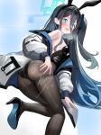  absurdly_long_hair absurdres alternate_costume animal_ear_hairband animal_ears aqua_halo aris_(blue_archive) artist_name ascor ass black_leotard black_pantyhose blue_archive commentary_request dated detached_collar double-parted_bangs fake_animal_ears from_behind hair_between_eyes hairband halo hand_on_own_hip high_heels highleg highleg_leotard highres jacket leotard long_hair long_hair_between_eyes looking_at_viewer looking_back multicolored_jacket one_side_up pantyhose playboy_bunny rabbit_ear_hairband rabbit_ears rabbit_tail rectangular_halo strapless strapless_leotard tail two-tone_jacket very_long_hair 