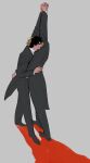  2boys black_hair blonde_hair blood blood_on_hand commentary_request dancing dio_brando hand_on_another's_waist highres jojo_no_kimyou_na_bouken jonathan_joestar korean_commentary male_focus multiple_boys phantom_blood red_shadow suit wkrwkr11 yaoi 