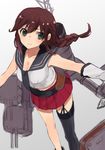  braid breasts brown_hair cleavage gloves green_eyes hita_(hitapita) kantai_collection long_hair medium_breasts noshiro_(kantai_collection) thighhighs turret 