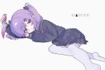  1girl absurdres black_sailor_collar black_serafuku black_shirt black_skirt blood blush_stickers check_copyright colored_blood commentary copyright_request full_body hair_ornament hairclip highres holding holding_knife jitome knife long_sleeves lying mojibake_text nial on_side original pink_blood pleated_skirt purple_hair reverse_grip sailor_collar school_uniform serafuku shirt single_blush_sticker skirt solo thighhighs translation_request twintails white_background white_thighhighs zettai_ryouiki 