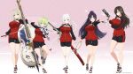  >:) 5girls ahoge aqua_eyes arm_under_breasts benihime_(senran_kagura) bike_shorts black_hair black_shorts black_sleeves blonde_hair blue_hairband bow bow_(music) braid breasts brown_eyes brown_hair closed_mouth commentary_request double_bass egasumi foreshortening green_eyes green_hair grin gun hair_between_eyes hair_bow hair_tie hairband hibiki_(senran_kagura) high_ponytail highres holding holding_bow_(music) holding_gun holding_kunai holding_weapon instrument jacket kagami_(senran_kagura) komomo_(senran_kagura) kunai large_breasts long_hair long_sleeves looking_at_viewer medium_hair messy_hair multiple_girls nagi_(senran_kagura) official_art ootachi pink_background playing_instrument playing_violin ponytail purple_eyes red_eyes red_jacket sakuramon scabbard senran_kagura senran_kagura_project_n sharp_teeth sheath sheathed shoes short_hair shorts single_braid slit_pupils smile sneakers standing standing_on_one_leg sword teeth thigh_gap v-shaped_eyebrows very_long_hair violin weapon white_hair white_shoes 