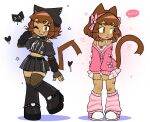  1girl alternate_costume animal_ears bent_over black_boots black_gloves black_lips black_shirt black_skirt black_thighhighs body_fur boots brown_fur brown_hair cardigan cat_ears cat_girl cat_tail closed_mouth fingerless_gloves furry furry_female gameoverse gloves goth_fashion highres kit_bodega leg_warmers lipstick looking_at_viewer makeup one_eye_closed pink_cardigan pink_eyes pink_leg_warmers pink_lips pink_shoes pinxsea shirt shoes skirt tail thighhighs 