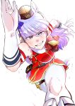  1girl absurdres animal_ears armband blunt_bangs blush boots bow breasts brown_hat commentary_request dress ear_bow ear_ribbon gloves gold_ship_(red_strife)_(umamusume) gold_ship_(umamusume) grey_hair grin hat highres horse_ears horse_girl horse_tail large_breasts long_hair looking_at_viewer mofujiro open_mouth pantyhose pillbox_hat purple_eyes red_bow red_dress running sleeveless sleeveless_dress smile solo striped_armband striped_clothes sweat tail teeth umamusume white_boots white_gloves white_pantyhose 