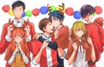  3girls antlers bow christmas gekkan_shoujo_nozaki-kun hori_masayuki kashima_yuu multiple_boys multiple_girls nozaki_umetarou polka_dot polka_dot_bow reindeer_antlers sack sakura_chiyo santa_costume seo_yuzuki wakamatsu_hirotaka warable 