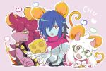  1boy 1girl 1other androgynous animal_ears armlet armor blue_hair blue_skin blush bracelet cape cheese colored_skin deltarune english_text fake_animal_ears fake_tail food furry furry_female furry_male glasses gloves goat_boy goat_ears goat_horns green-framed_eyewear heart holding horns jewelry kris_(dark_world)_(deltarune) kris_(deltarune) kris_(mouse_costume)_(deltarune) long_hair looking_at_viewer medium_hair mouse_ears mouse_tail ocota-cota_(cota) open_mouth pink_background pink_cape pink_scarf pink_skin purple_hair ralsei ralsei_(mouse_costume)_(deltarune) red_eyes reptile_girl round_eyewear scarf sharp_teeth short_hair simple_background smile spiked_armlet spiked_bracelet spikes susie_(dark_world)_(deltarune) susie_(deltarune) susie_(mouse_costume)_(deltarune) swiss_cheese tail teeth the_fun_gang utdr_(toby_fox) 