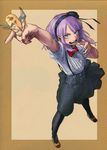  bad_id bad_pixiv_id black_legwear blue_eyes dagashi_kashi food hair_ornament hair_ribbon hairband high-waist_skirt highres horikoshi_kouhei long_hair pantyhose purple_hair ribbon shidare_hotaru skirt solo umaibou 