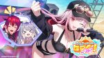  >_< 3girls :d ;d ^_^ bikini black_bikini black_hat black_horns black_jacket breasts character_name circlet closed_eyes collar commentary_request detached_collar eyewear_on_head fangs fingernails grey_hair halo hat highres holding holding_microphone hololive hololive_dreams hololive_english horns irys_(hololive) irys_(irys_2.0)_(hololive) jacket jewelry koseki_bijou koseki_bijou_(1st_costume) large_breasts long_hair microphone mori_calliope mori_calliope_(beach_reaper's_strike) multicolored_hair multiple_girls nail_polish navel necklace official_art one_eye_closed open_clothes open_jacket pink_eyes pink_hair pointy_ears red_hair red_nails smile speaker streaked_hair sunglasses swimsuit tan teeth translation_request upper_teeth_only virtual_youtuber white_collar white_halo white_sleeves yellow-framed_eyewear 