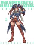  1girl abs blue_gloves blue_hair blue_jacket blue_thighhighs boots breasts character_name commentary confident copyright_name dai-kaijuu_battle_ultra_ginga_densetsu_the_movie earrings eyewear_on_head fingerless_gloves full_body genderswap genderswap_(mtf) gloves hair_between_eyes hair_ornament hand_on_own_hip hand_up highres invisible_floor jacket jewelry jinri_shijie large_breasts long_hair long_sleeves looking_at_viewer multicolored_hair multicolored_jacket multicolored_thighhighs navel open_clothes open_fly open_shorts red_boots red_hair red_jacket red_shorts red_thighhighs scarf short_shorts shorts sidelocks simple_background sleeves_rolled_up smile solo standing tan thighhighs thighs tinted_eyewear tokusatsu toned toned_female twintails two-tone_hair two-tone_jacket two-tone_thighhighs ultra_galaxy_(series) ultra_series ultraman_zero v white_background yellow_eyes 