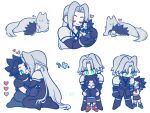  105zz 2boys :3 animalization arm_around_another's_waist armor black_boots black_coat black_gloves black_pants black_shoes black_shorts blue_eyes blue_shirt boots cat child closed_eyes coat commentary_request crisis_core:_final_fantasy_vii cross_scar final_fantasy final_fantasy_vii final_fantasy_vii:_ever_crisis gloves green_eyes hand_on_another's_cheek hand_on_another's_face hedgehog hood hoodie in_palm kiss kissing_cheek kneeling male_focus multiple_boys one_eye_closed open_mouth orange_hoodie pants pauldrons red_shoes scar scar_on_cheek scar_on_face sephiroth sephiroth_(ever_crisis) shirt shoes shorts shoulder_armor slit_pupils smile white_background yaoi zack_fair 