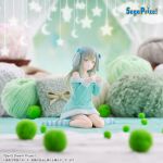  1girl animal_ear_hairband animal_ears aqua_sweater bang_dream! bang_dream!_it's_mygo!!!!! bare_shoulders blue_bow blue_hairband blue_leg_warmers blue_socks blurry blurry_background blurry_foreground bow bow_hairband center-flap_bangs clenched_hands closed_mouth colored_eyelashes commentary_request company_name copyright_logo copyright_name copyright_notice crescent depth_of_field dog_ear_hairband dog_ears expressionless fake_animal_ears figure_(medium) floppy_ears fluffy_clothes fluffy_legwear full_body fur-trimmed_sleeves fur-trimmed_sweater fur_trim green_hair hairband hands_up leg_warmers logo long_hair long_sleeves mobile no_shoes off-shoulder_sweater off_shoulder official_alternate_costume official_art paw_pose photo_(medium) pocket sega sitting sleepwear socks solo star_(symbol) straight_hair striped_clothes striped_leg_warmers striped_socks sweater wakaba_mutsumi wariza white_trim yarn yarn_ball yellow_eyes 