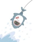  1other ambiguous_gender bangboo_(zenless_zone_zero) commentary_request fishing_line full_body hrpk929 sharkboo_(zenless_zone_zero) simple_background solo water white_background zenless_zone_zero 